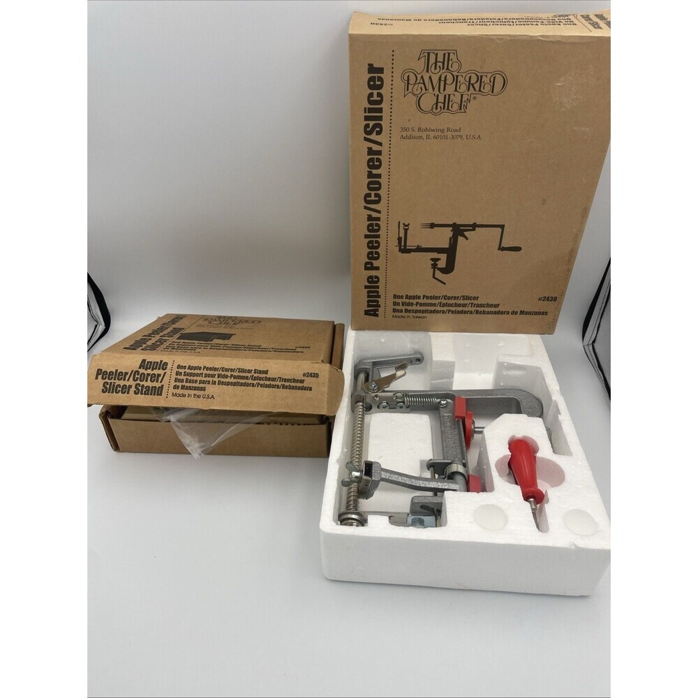The Pampered Chef Apple Peeler Corer Slicer with Stand #2430 2435 New In Box